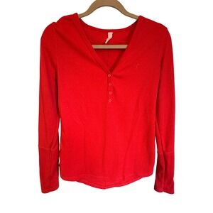 ZYIA‎ Active Red Waffle Knit Henley Long Sleeve Top Joggers Set Medium